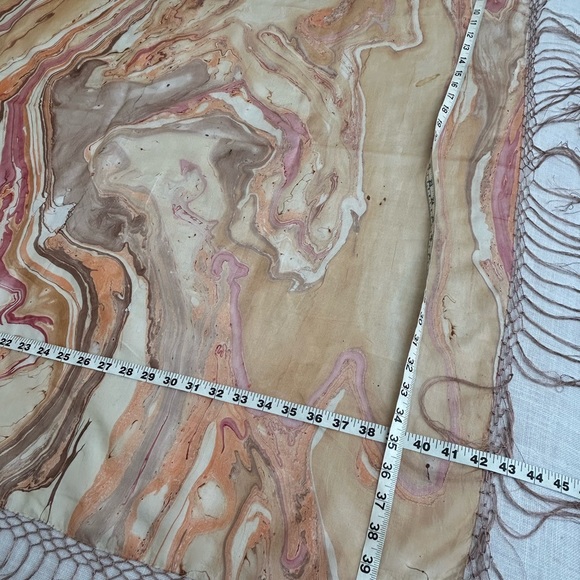 •Hand painted Handmade Silk Fringed Boho Scarf Wrap NWOT 41”x42” Made in India - Picture 7 of 14
